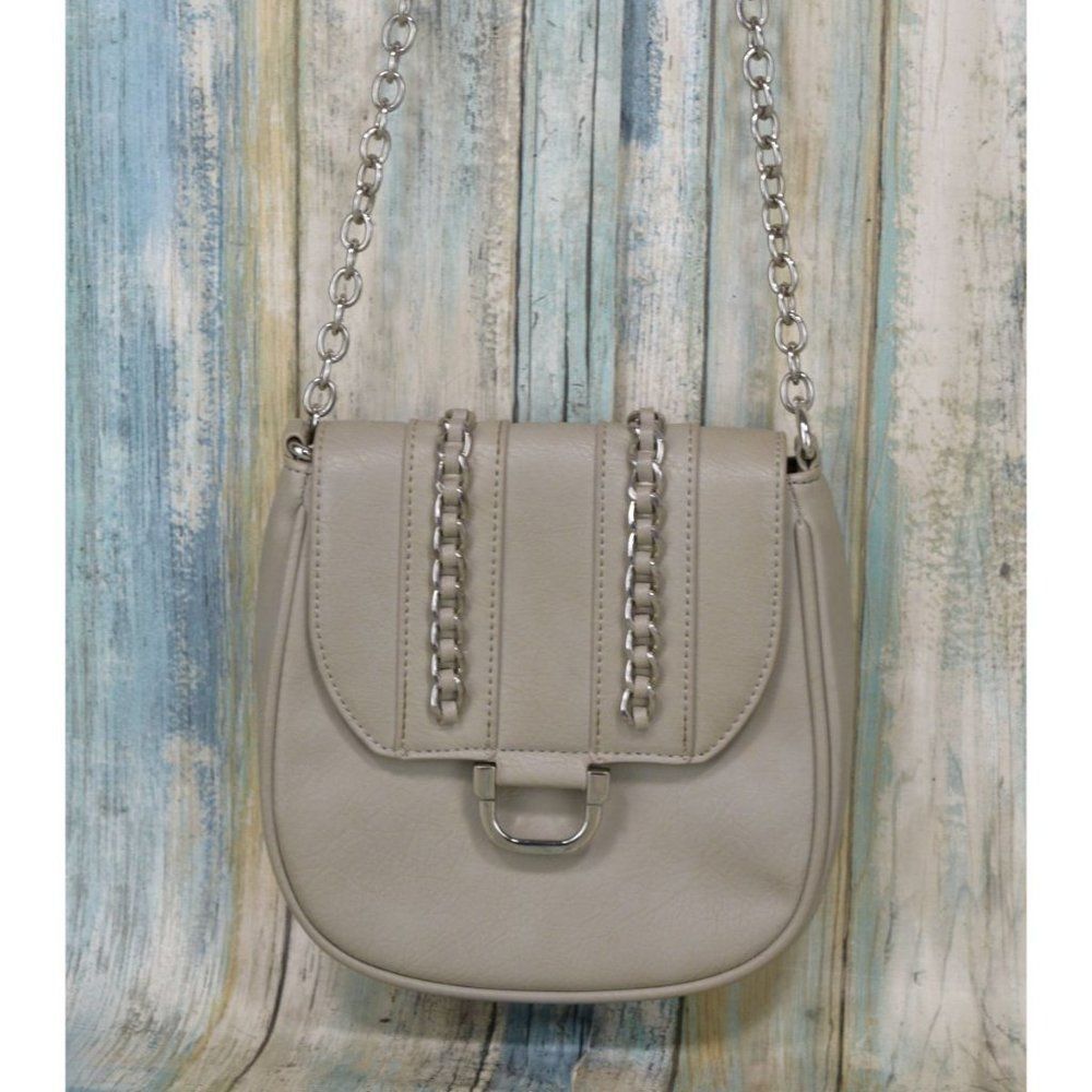 Charming Charlie Small Crossbody Purse Chain Link Strap Beige